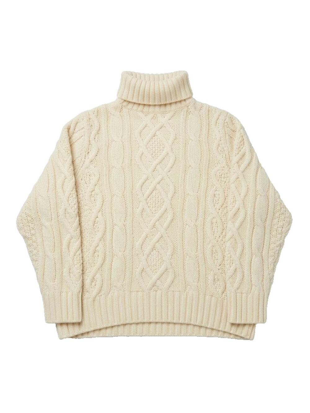 Lands End Turtleneck Cotton Fishermen Cable Knit Sweater